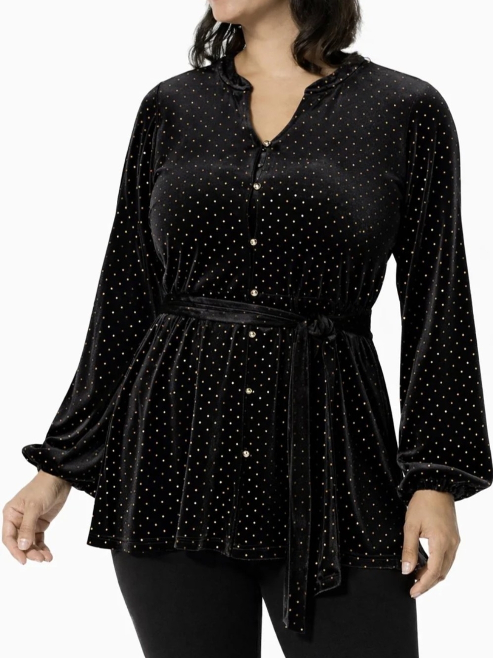 Colleen Lopez Women's Black Velvet Studded Belted Tunic Blouse Plus Size 2XS